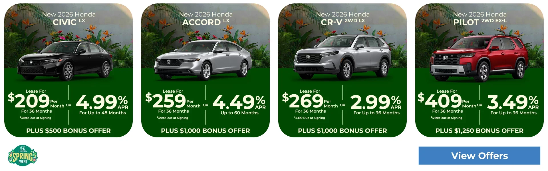 New Honda Models Starting At $209 Per Month