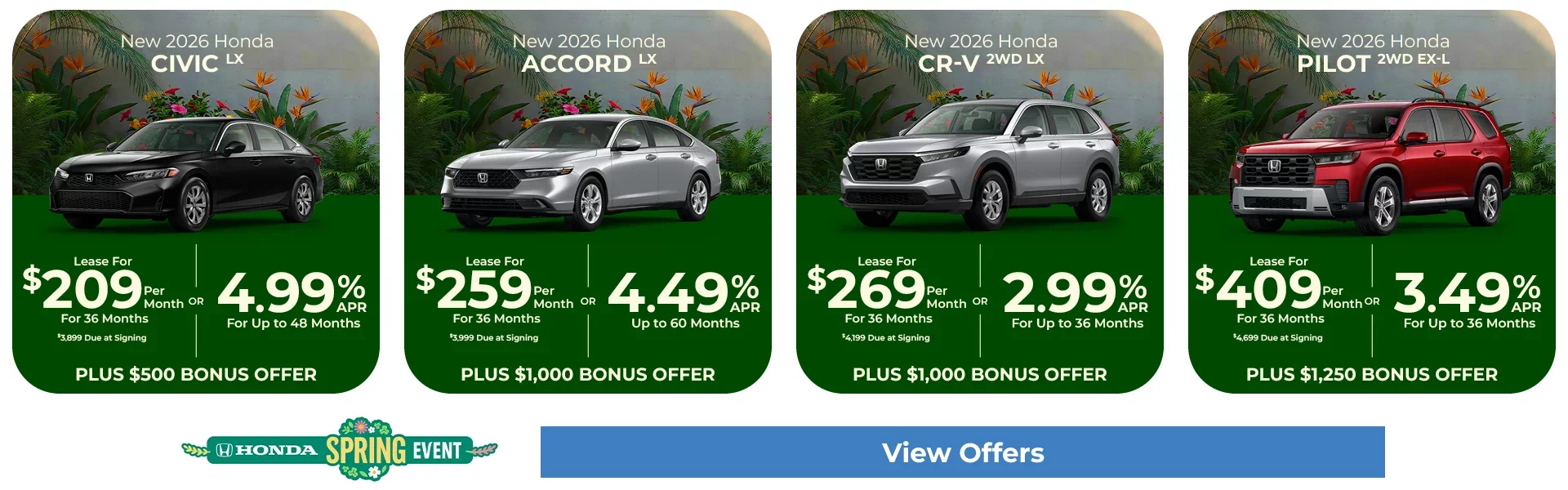 New Honda Models Starting At $209 Per Month